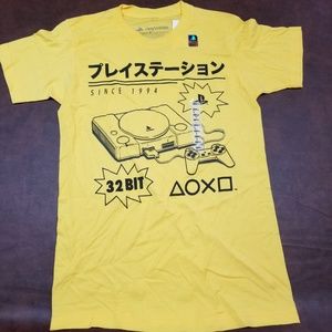 Playstation  Mens Retro Yellow T Shirt NWT Small